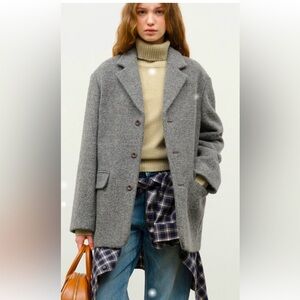 DUNST UNISEX 3 BUTTON BOUCLE WOOL JACKET CHARCOAL GREY